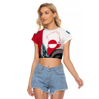 Greenland Whale Raglan Cropped T Shirt with Arctic Waves and Where the Ice Meets the Sky Text Design