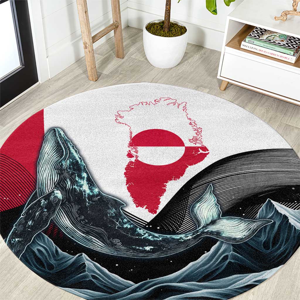 Greenland Whale Round Carpet with Arctic Waves and Where the Ice Meets the Sky Text Design