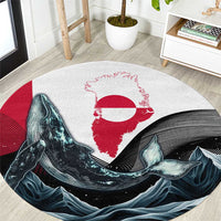 Greenland Whale Round Carpet with Arctic Waves and Where the Ice Meets the Sky Text Design