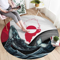 Greenland Whale Round Carpet with Arctic Waves and Where the Ice Meets the Sky Text Design