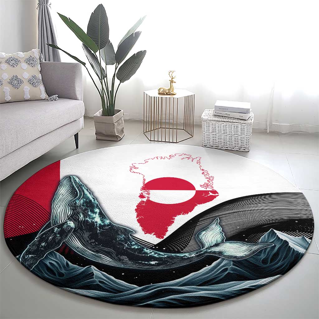Greenland Whale Round Carpet with Arctic Waves and Where the Ice Meets the Sky Text Design