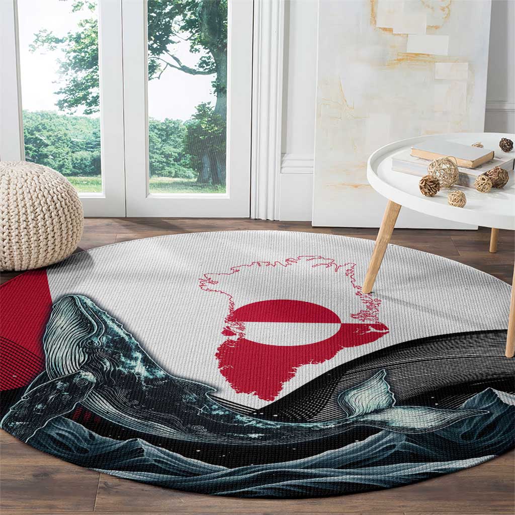 Greenland Whale Round Carpet with Arctic Waves and Where the Ice Meets the Sky Text Design