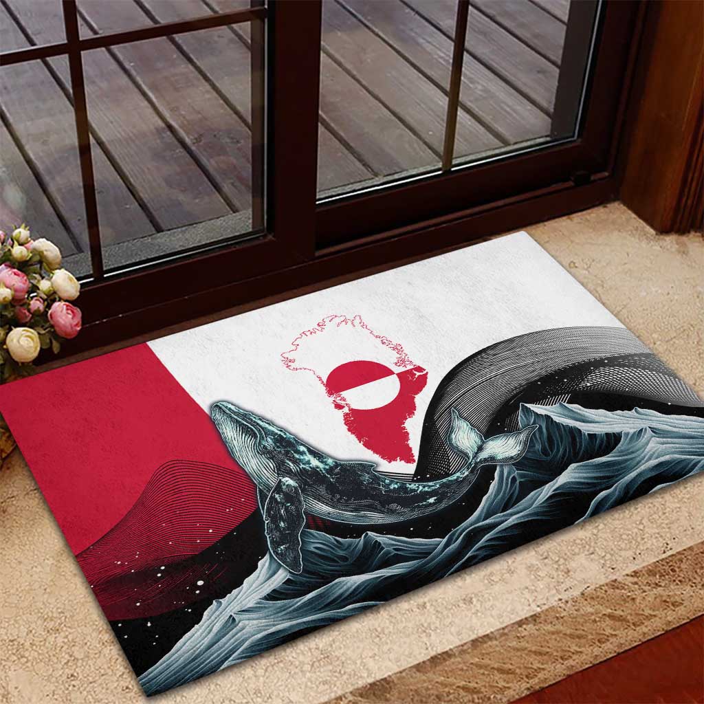 Greenland Whale Rubber Doormat with Arctic Waves and Where the Ice Meets the Sky Text Design