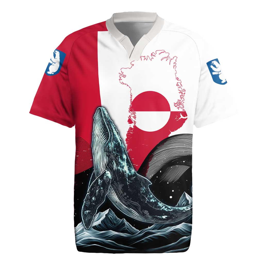 Greenland Whale Rugby Jersey with Arctic Waves and Where the Ice Meets the Sky Text Design