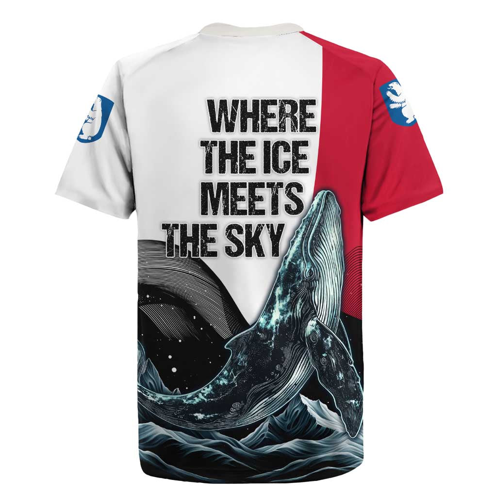 Greenland Whale Rugby Jersey with Arctic Waves and Where the Ice Meets the Sky Text Design