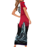 Greenland Whale Short Sleeve Bodycon Dress with Arctic Waves and Where the Ice Meets the Sky Text Design