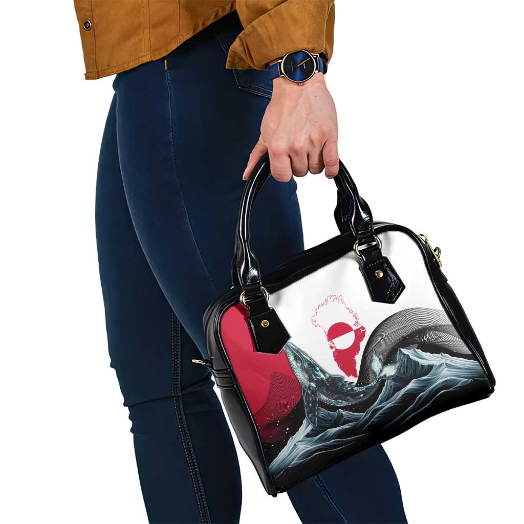 Greenland Whale Shoulder Handbag with Arctic Waves and Where the Ice Meets the Sky Text Design