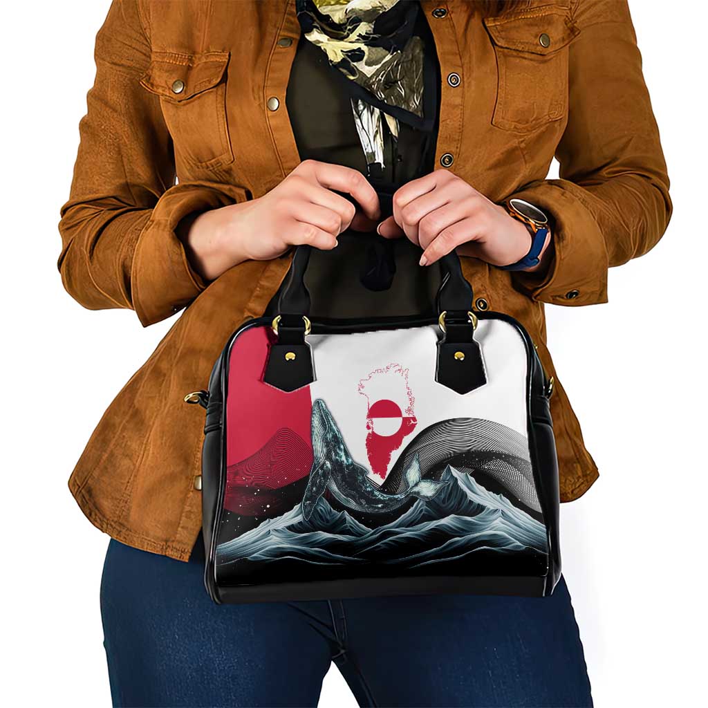 Greenland Whale Shoulder Handbag with Arctic Waves and Where the Ice Meets the Sky Text Design
