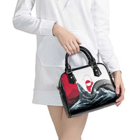 Greenland Whale Shoulder Handbag with Arctic Waves and Where the Ice Meets the Sky Text Design