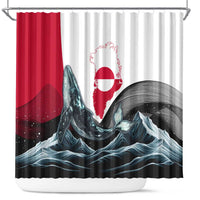 Greenland Whale Shower Curtain with Arctic Waves and Where the Ice Meets the Sky Text Design