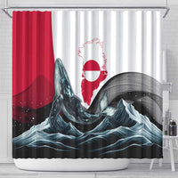 Greenland Whale Shower Curtain with Arctic Waves and Where the Ice Meets the Sky Text Design