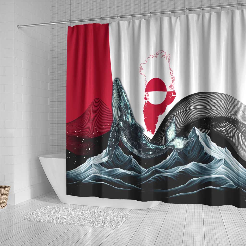 Greenland Whale Shower Curtain with Arctic Waves and Where the Ice Meets the Sky Text Design