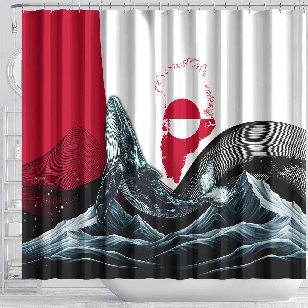Greenland Whale Shower Curtain with Arctic Waves and Where the Ice Meets the Sky Text Design