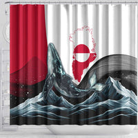 Greenland Whale Shower Curtain with Arctic Waves and Where the Ice Meets the Sky Text Design