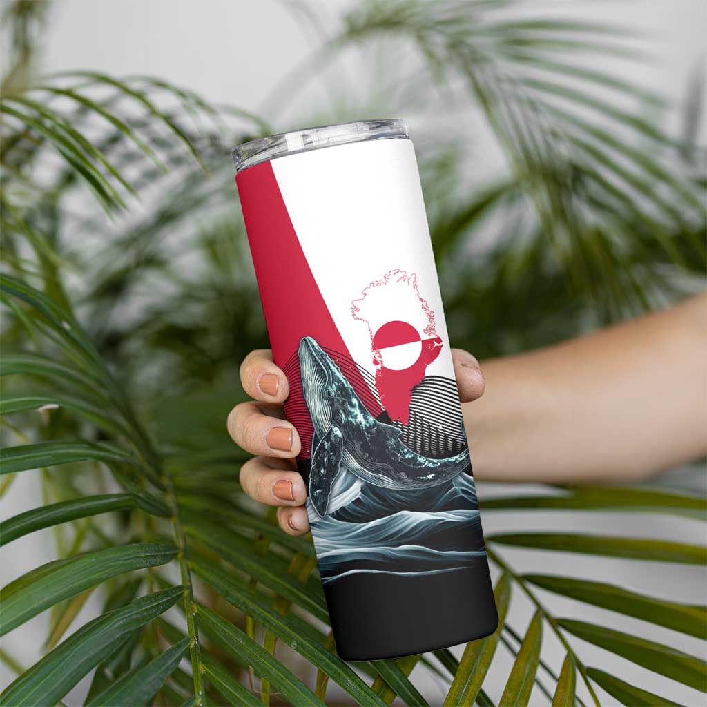 Greenland Whale Skinny Tumbler with Arctic Waves and Where the Ice Meets the Sky Text Design