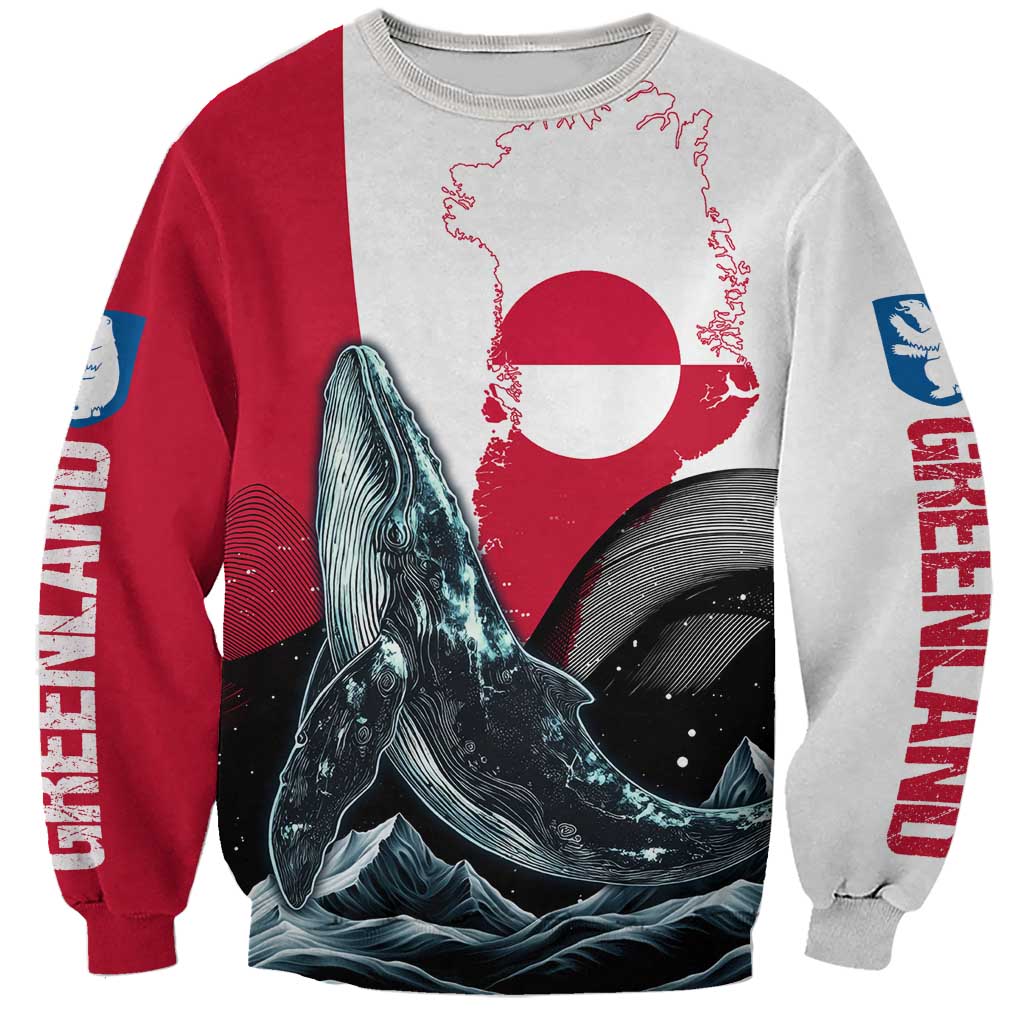 Greenland Whale Sweatshirt with Arctic Waves and Where the Ice Meets the Sky Text Design