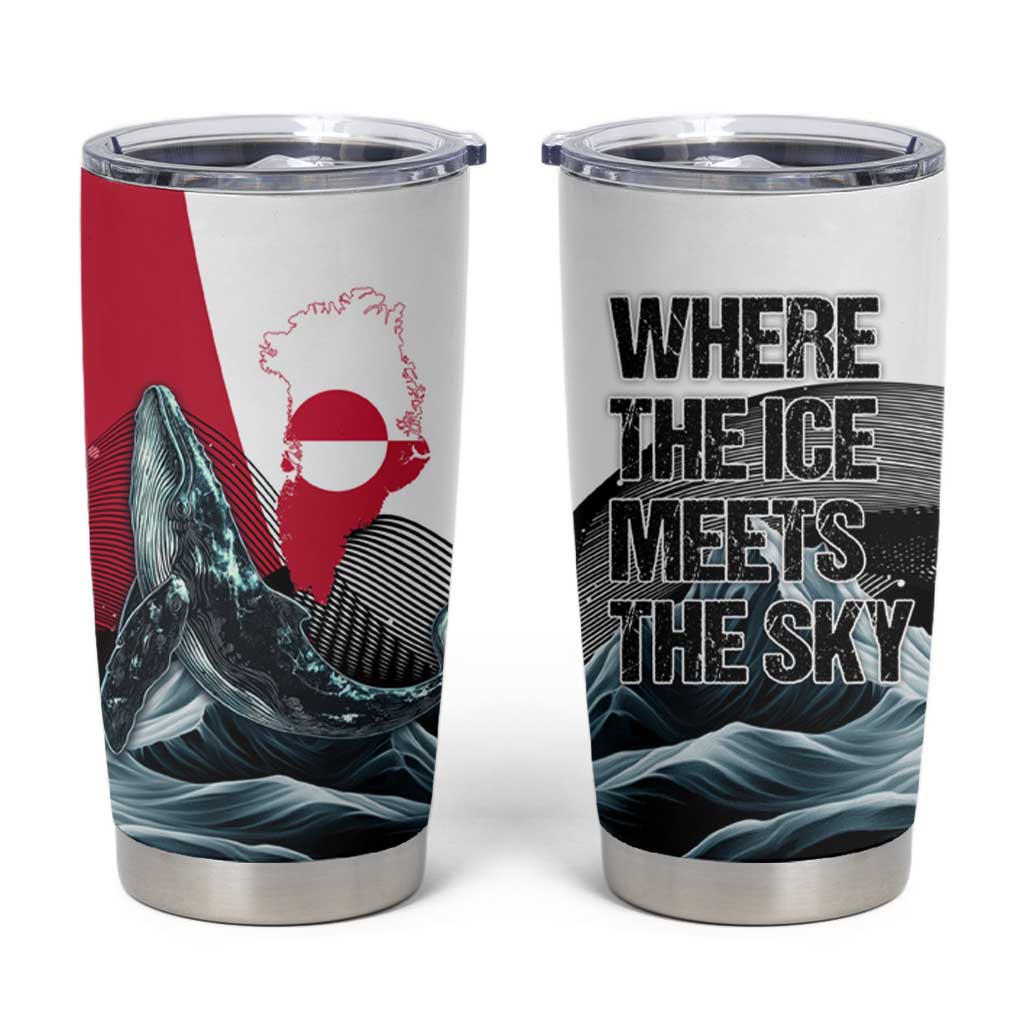 Greenland Whale Tumbler Cup with Arctic Waves and Where the Ice Meets the Sky Text Design