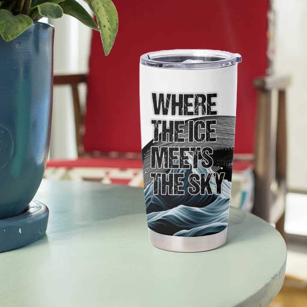 Greenland Whale Tumbler Cup with Arctic Waves and Where the Ice Meets the Sky Text Design