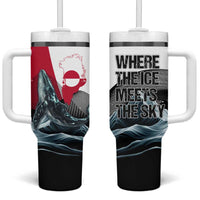 Greenland Whale Tumbler With Handle with Arctic Waves and Where the Ice Meets the Sky Text Design