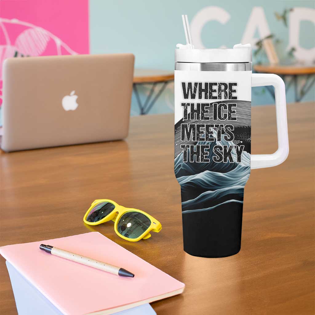 Greenland Whale Tumbler With Handle with Arctic Waves and Where the Ice Meets the Sky Text Design