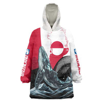 Greenland Whale Wearable Blanket Hoodie with Arctic Waves and Where the Ice Meets the Sky Text Design