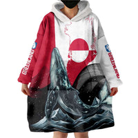 Greenland Whale Wearable Blanket Hoodie with Arctic Waves and Where the Ice Meets the Sky Text Design