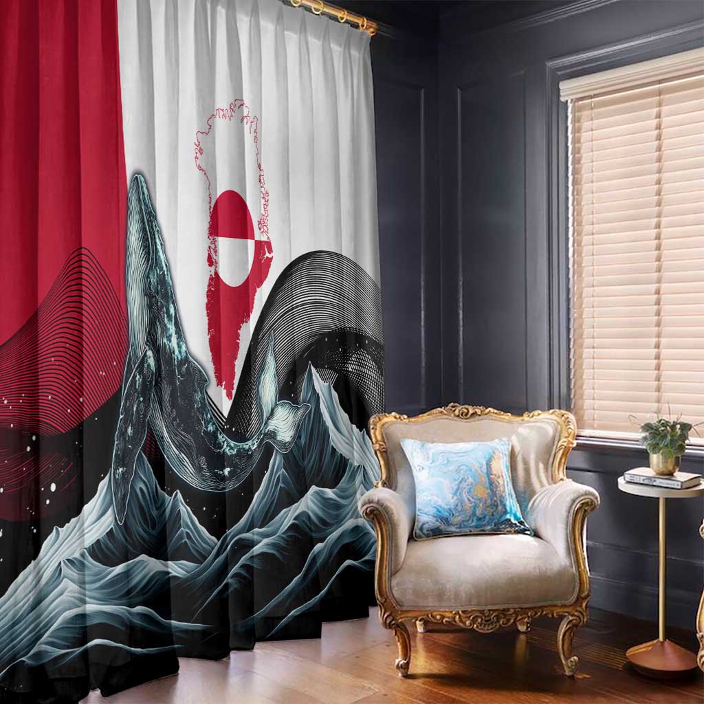 Greenland Whale Window Curtain with Arctic Waves and Where the Ice Meets the Sky Text Design