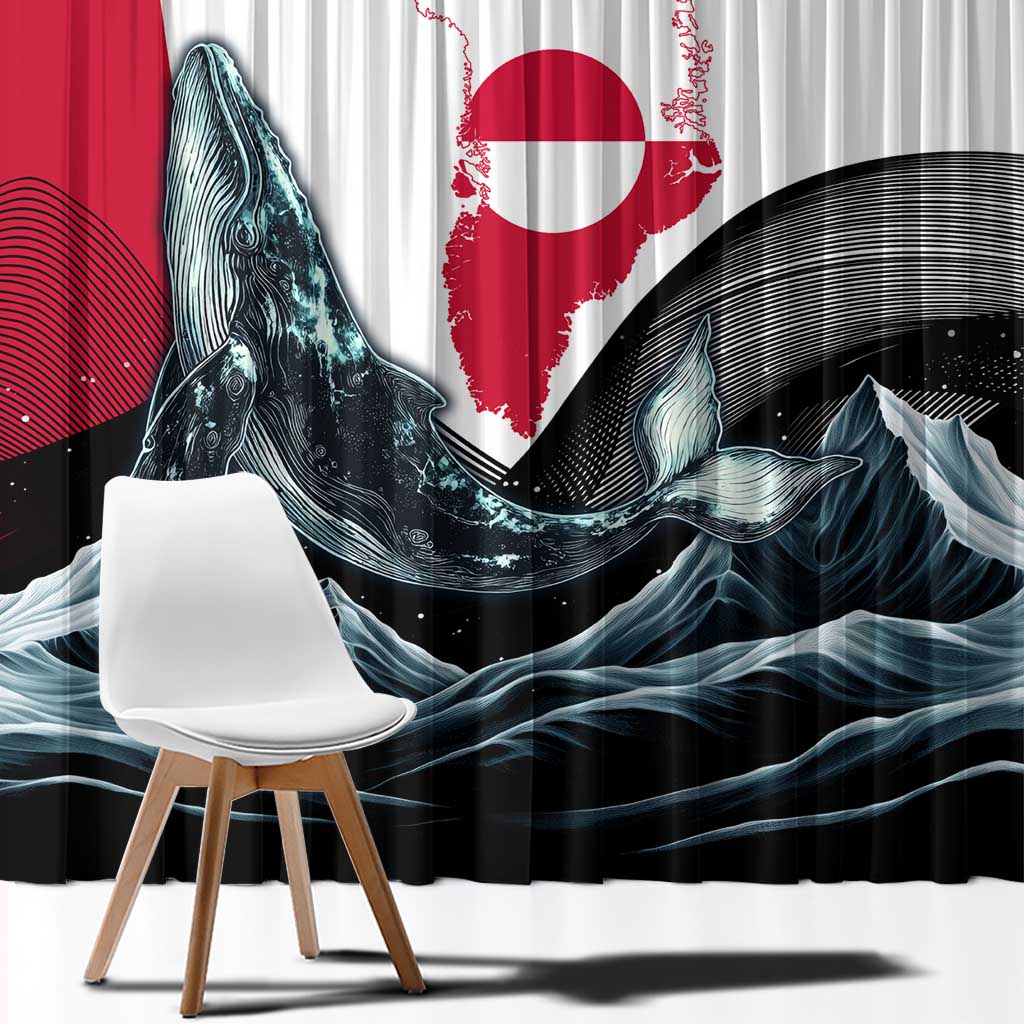 Greenland Whale Window Curtain with Arctic Waves and Where the Ice Meets the Sky Text Design