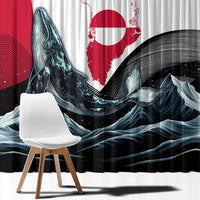 Greenland Whale Window Curtain with Arctic Waves and Where the Ice Meets the Sky Text Design
