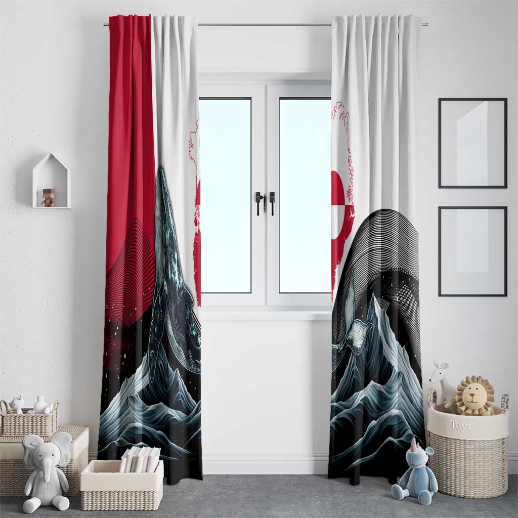 Greenland Whale Window Curtain with Arctic Waves and Where the Ice Meets the Sky Text Design