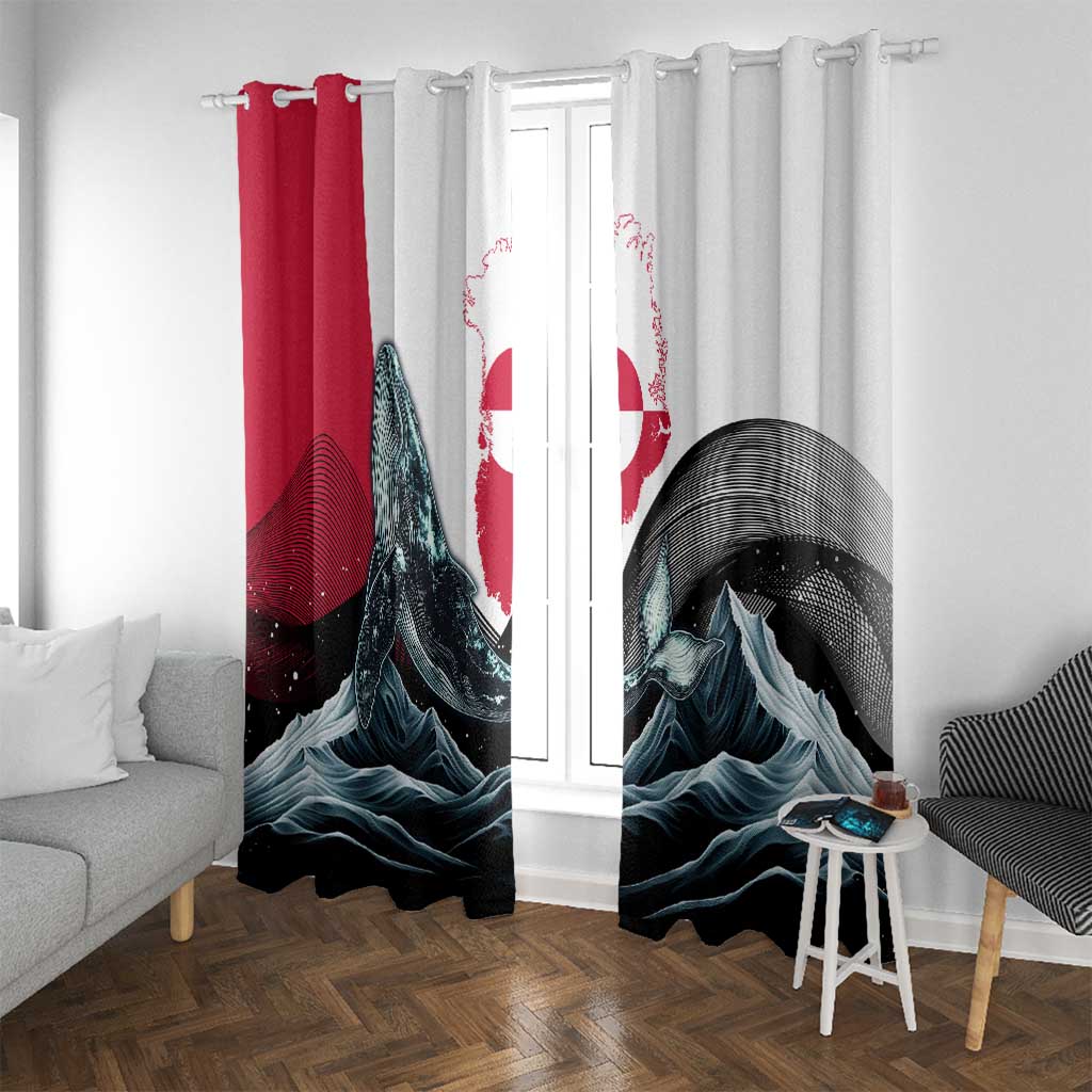 Greenland Whale Window Curtain with Arctic Waves and Where the Ice Meets the Sky Text Design