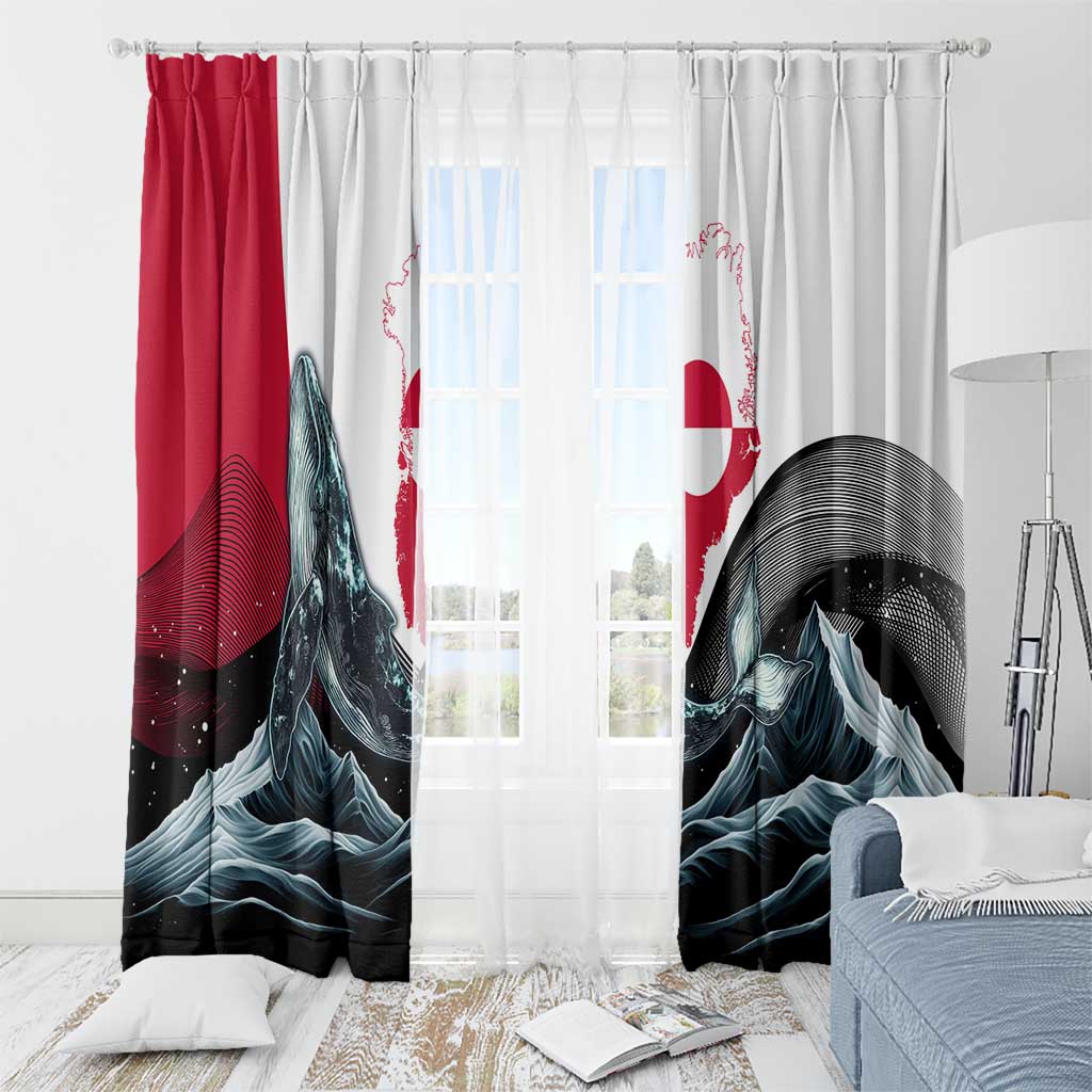 Greenland Whale Window Curtain with Arctic Waves and Where the Ice Meets the Sky Text Design
