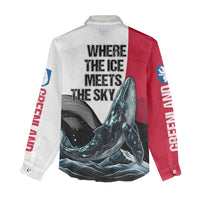 Greenland Whale Women Casual Shirt with Arctic Waves and Where the Ice Meets the Sky Text Design