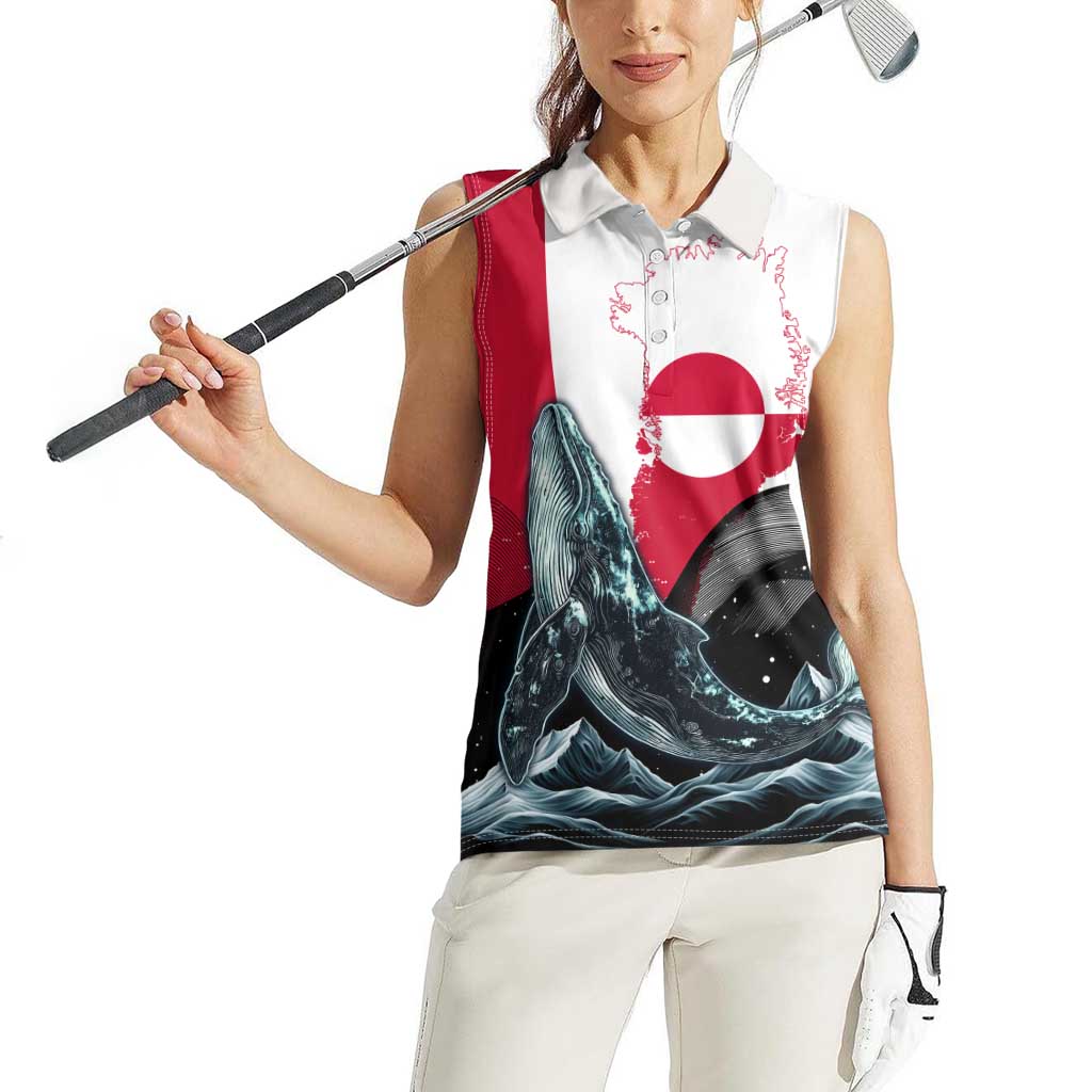 Greenland Whale Women Sleeveless Polo Shirt with Arctic Waves and Where the Ice Meets the Sky Text Design