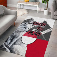 Greenland Area Rug with Arctic Fox, Mountains, and Frozen Yet Fierce Text Design