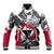 Greenland Baseball Jacket with Arctic Fox, Mountains, and Frozen Yet Fierce Text Design