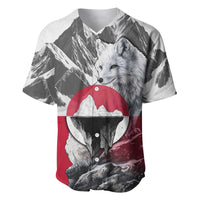 Greenland Baseball Jersey with Arctic Fox, Mountains, and Frozen Yet Fierce Text Design