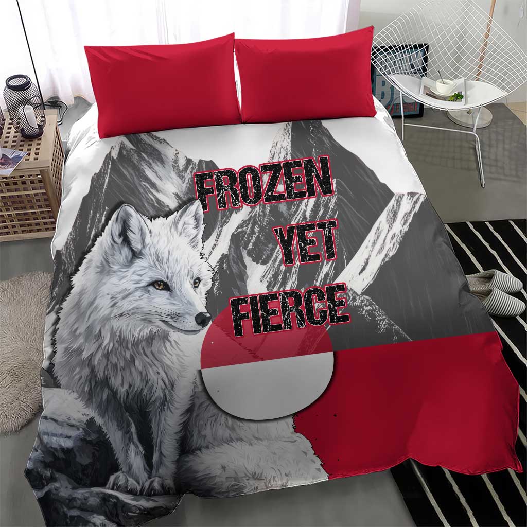 Greenland Bedding Set with Arctic Fox, Mountains, and Frozen Yet Fierce Text Design