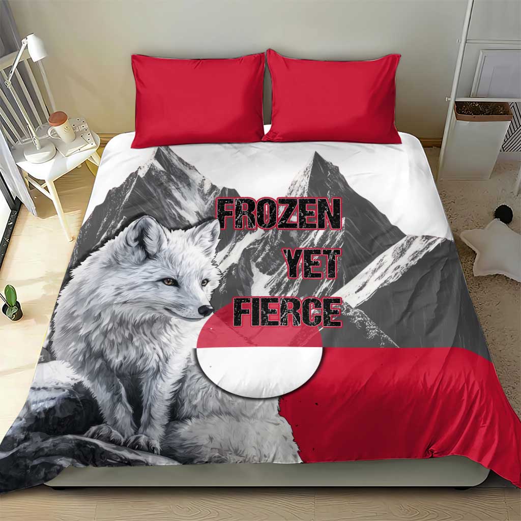 Greenland Bedding Set with Arctic Fox, Mountains, and Frozen Yet Fierce Text Design