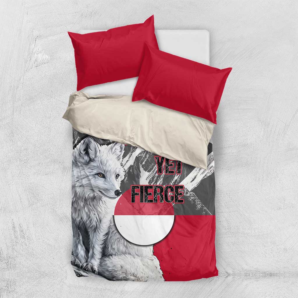 Greenland Bedding Set with Arctic Fox, Mountains, and Frozen Yet Fierce Text Design