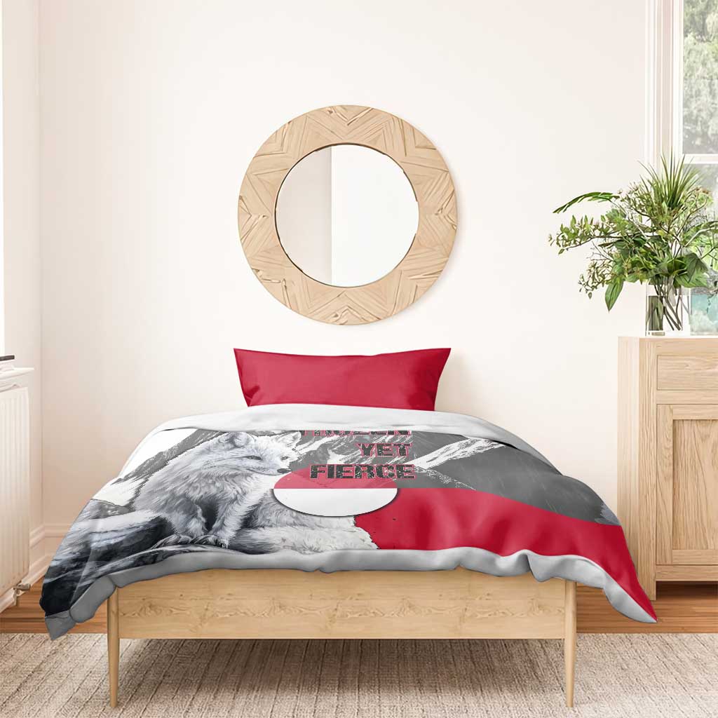 Greenland Bedding Set with Arctic Fox, Mountains, and Frozen Yet Fierce Text Design