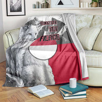 Greenland Blanket with Arctic Fox, Mountains, and Frozen Yet Fierce Text Design