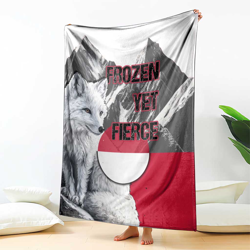 Greenland Blanket with Arctic Fox, Mountains, and Frozen Yet Fierce Text Design
