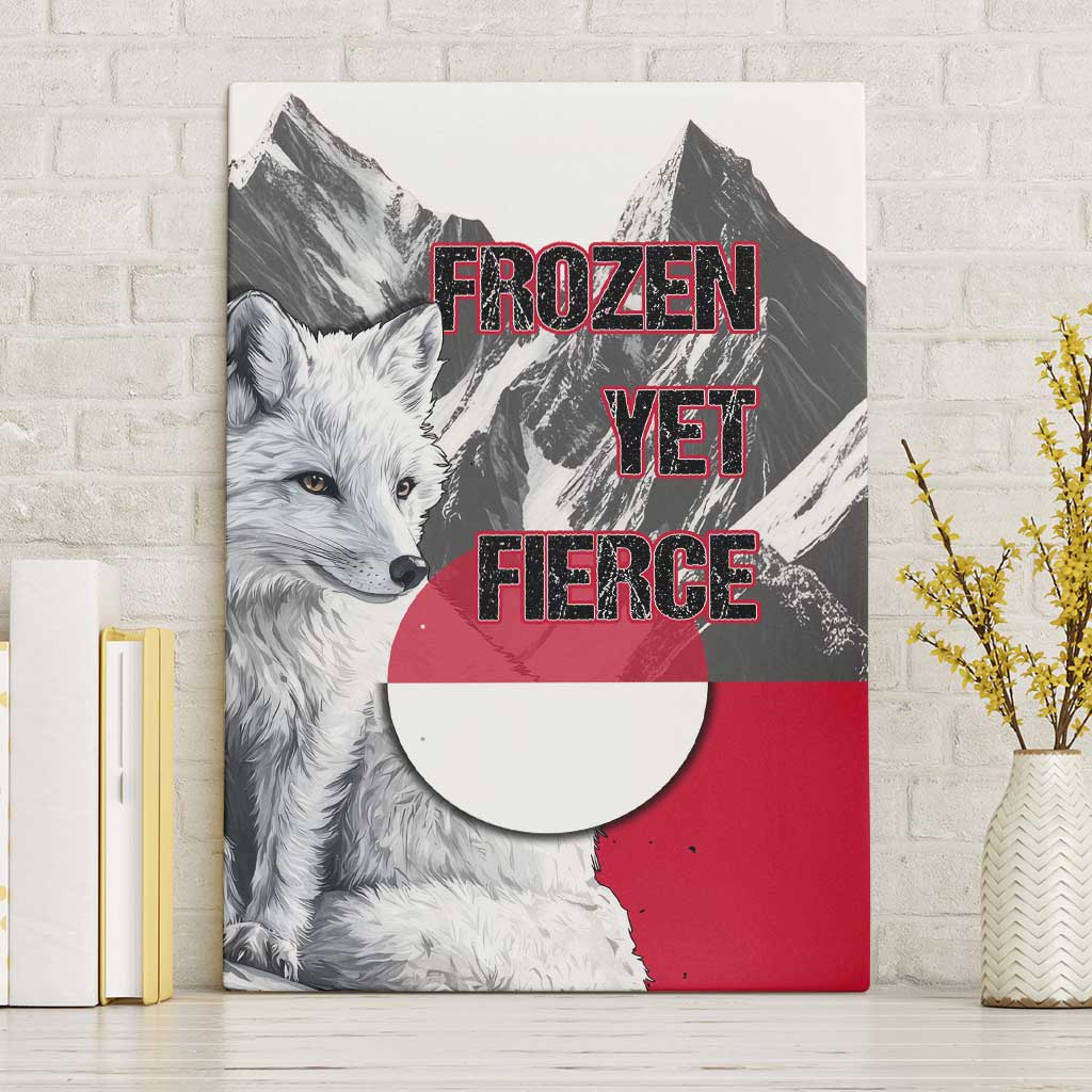 Greenland Canvas Wall Art with Arctic Fox, Mountains, and Frozen Yet Fierce Text Design