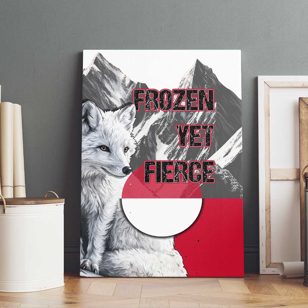 Greenland Canvas Wall Art with Arctic Fox, Mountains, and Frozen Yet Fierce Text Design