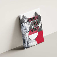 Greenland Canvas Wall Art with Arctic Fox, Mountains, and Frozen Yet Fierce Text Design