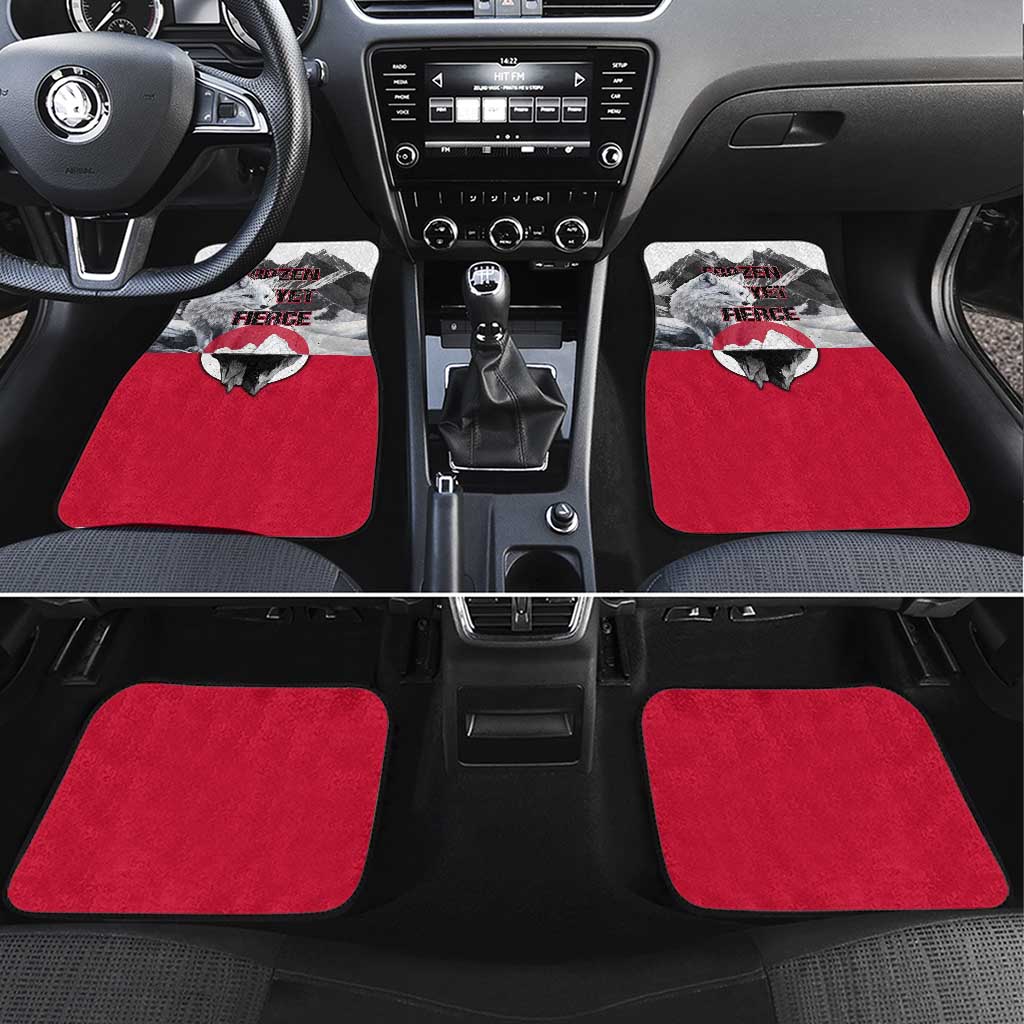 Greenland Car Mats with Arctic Fox, Mountains, and Frozen Yet Fierce Text Design