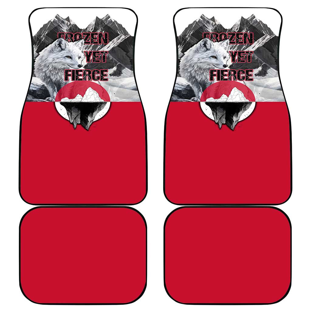 Greenland Car Mats with Arctic Fox, Mountains, and Frozen Yet Fierce Text Design