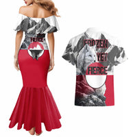 Greenland Couples Matching Mermaid Dress and Hawaiian Shirt with Arctic Fox, Mountains, and Frozen Yet Fierce Text Design