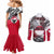 Greenland Couples Matching Mermaid Dress and Long Sleeve Button Shirt with Arctic Fox, Mountains, and Frozen Yet Fierce Text Design